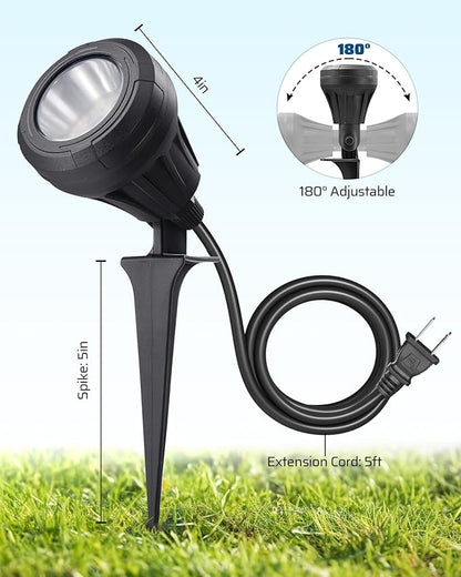 DEWENWILS 120V LED Outdoor Spotlight, 3 Extra Lenses (Red Green Yellow), 5.5W 5000K Plug in Spotlight, Waterproof Landscape Light for Yard, Tree Flag, Holiday, 5FT Extension Cord, UL Listed