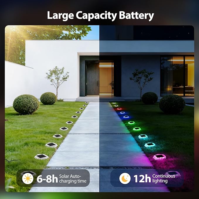 Onforu 12 Pack Solar Driveway Lights,Deck Light Outdoor,2 Modes RGB Colors LED Deck Dock Light Solar Powered,IP65 Step Lights for Driveway Sidewalk Garden Pathway Yard