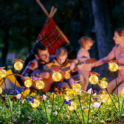 Solar Garden Lights, 2 Packs Butterfly Bulb Path Light, Warm Light Firefly Swaying Lights, Waterproof Outdoor Decoration for Lawn Yard Garden Patio Walkway Ground (Warm Light)
