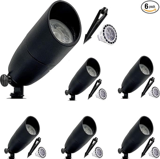 LED Spot Lights Outdoor 7W LED Landscape Light 111 - Solid Aluminum Metal Wall Light Security Lighting LED Yard Lights for Bright Long Lasting Home Garden Patio Pool Area Lighting LED Bulbs (6 Pack)