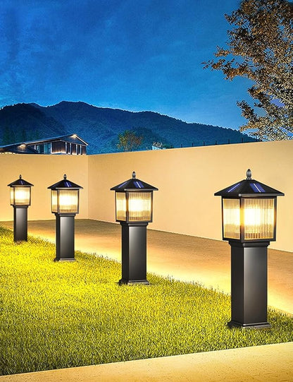 23.6" Solar Pathway Light with Stripe Glass IP65 Waterproof Solar Landscape Path Lights Outdoor Aluminum Housing Bollard Lights for Garden Lawn Yard Porch Patio