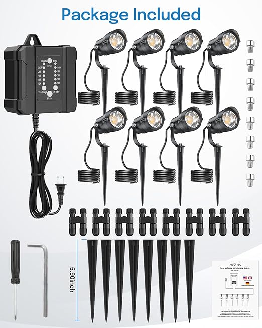 HIBOITEC Low Voltage Landscape Lighting 1200LM 12W with Connectors 100W Transformer - Outdoor Security Flood Light | Lumora