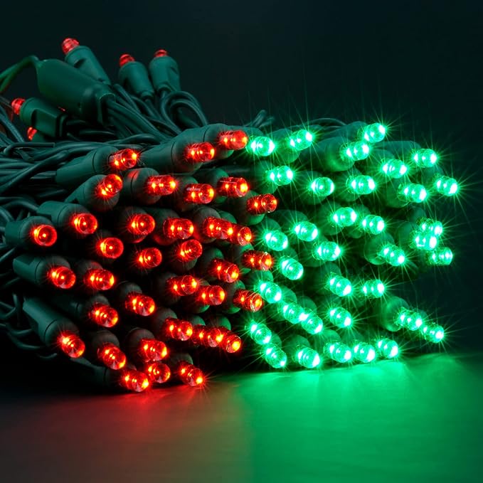 Red and Green One-Piece Wide Angle Christmas Lights 140 Count 48 Feet, 2 Sets 70 LED 24 ft High Waterproof 5mm UL Certified String Light (Red & Green)