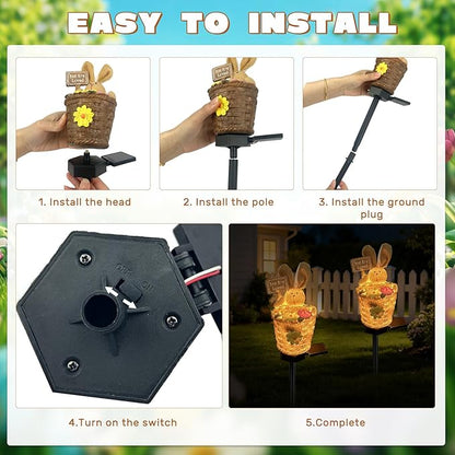 Solar Garden Bunny Lights Outdoor, Waterproof Solar Decorative Lights Outdoor Rabbit Bunny Statue Solars Garden Decorations Outside Solars Light for Yard Lawn Pathway Patio (You are Loved)
