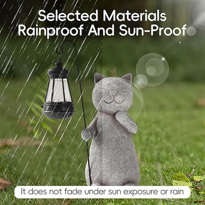 Garden Decor Solar Statue Lights, Outdoor Statues Cat with Solar Lantern, Resin Cats Figurine for Patio Lawn Front Porch Yard Decoration - Housewarming Birthday Gifts for Mom Grandma Women