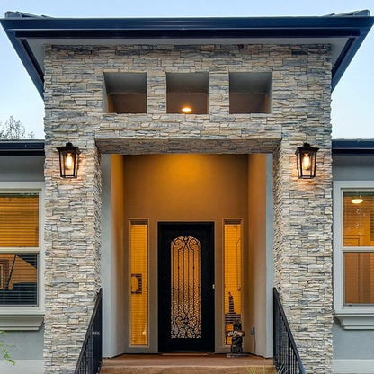 LALUZ Outdoor Porch Light Fixture Exterior Wall Sconce Lantern Mount with Seeded Glass for Patio, Balcony, Front Door, Entryway or Corridor (Black Finish), A03319s