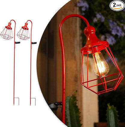 Solar Lights Outdoor Decorative Solar Retro Metal Lantern Yard Stake Decorative Path Light for Walkway Pathway Lawn Patio Yard Decorations Red 2 Pack