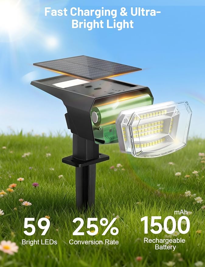 Solar Spot Lights Outdoor Waterproof, 4 Pack Solar Powered Garden Lights, 59 LED 4 Lighting Modes, Outside Yard | Lumora