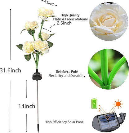 Solar Flowers Lights Outdoor Garden Waterproof [Updated] 2 Pack 10 White Roses Decortive Lights for Garden Patio Yard Grave Decorations for Cemetery