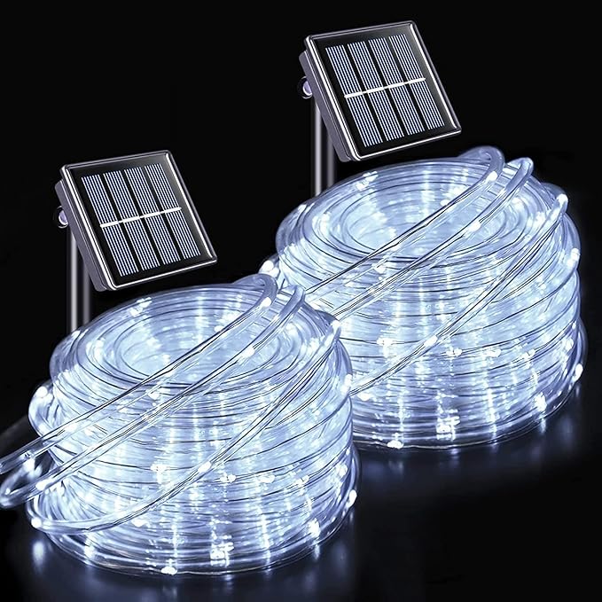 JMEXSUSS 2 * 200 LED White Solar Rope Lights, 66ft IP 65 Waterproof Solar String Light Outdoor, 8 Modes Christmas | Lumora