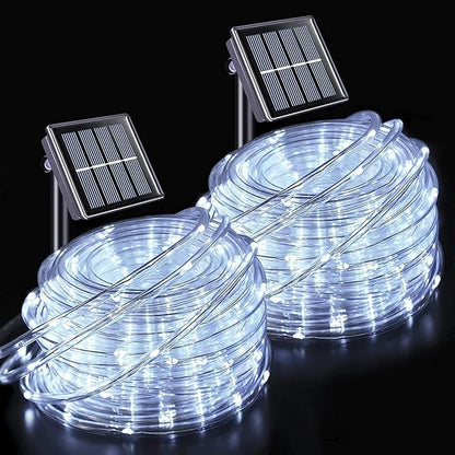 JMEXSUSS 2 * 200 LED White Solar Rope Lights, 66ft IP 65 Waterproof Solar String Light Outdoor, 8 Modes Christmas Lights for Camp Trampoline Ladder Slide Tent