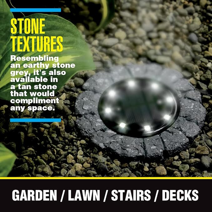 Bell+Howell Disk Lights Solar Ground Lights Stone Dark Gray -Upgraded Wireless Solar Garden - Outdoor Path Light | Lumora