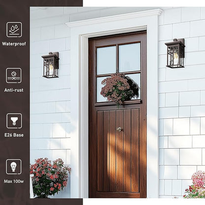 zeyu 12 Inch Patio Wall Light Fixture, 2 Pack Outdoor Modern Wall Lights, Die-Cast Aluminum, Oil Rubbed Bronze Finish with Water Ripple Glass Glass, 20068B1-2PK ORB WP