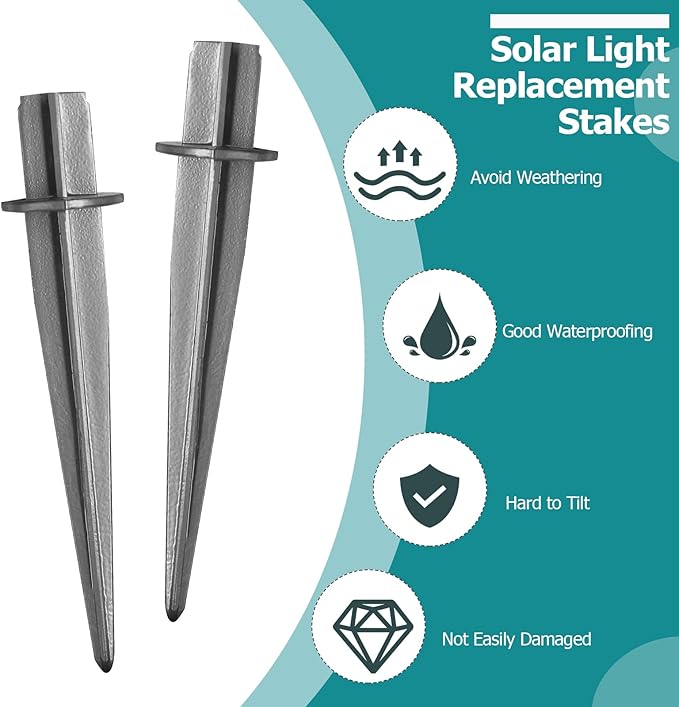 16 PCS 5.3 Inch Solar Light Stakes, Silver Spikes Metal Pathway Stakes, LED Light Ground Spikes for Garden | Lumora