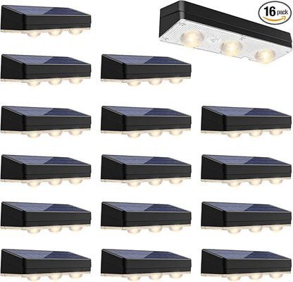 Solar Fence Lights Outdoor Waterproof Led, 1300mAh,16pack,6 inch Solar Lights for Fence with Warm White & RGB 8 Colors,Outdoor Solar Lights for Patio, Backyard, Deck, Railing (Black)