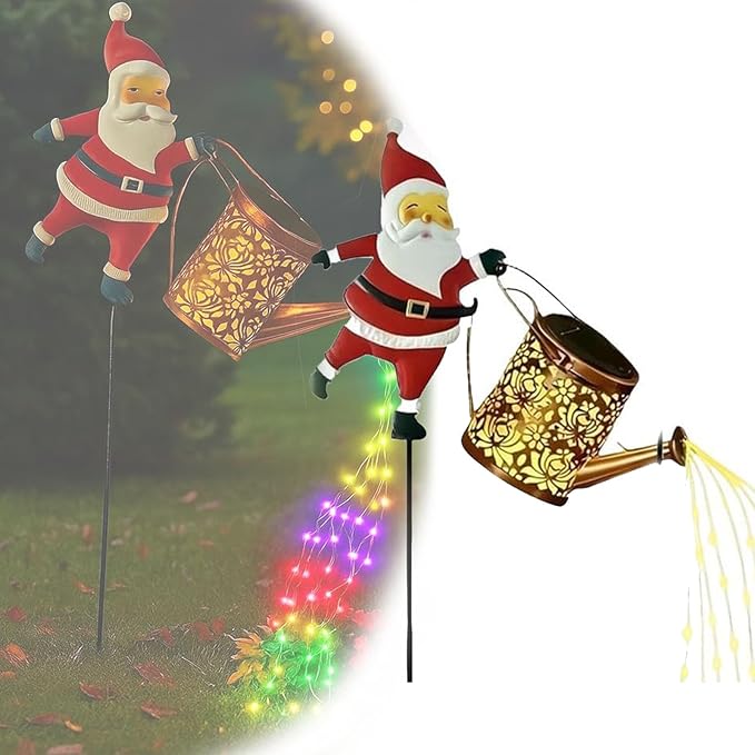 Christmas Santa Solar Kettle Lights Garden Lawn Decorative Lights, Outdoor Waterproof Solar Santa Claus Decoration with LED Light, for Backyard Lawn Patio (Warm Lights,1pc)