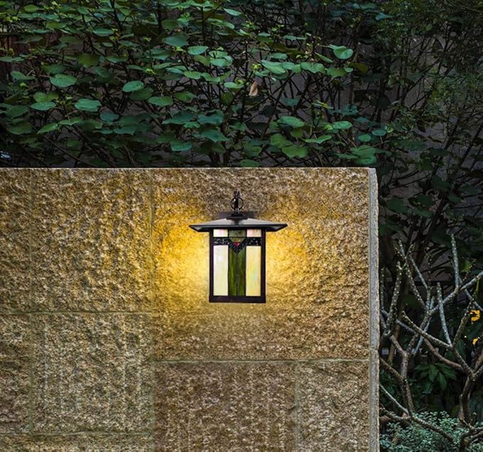 Tiffany Style Outdoor Wall Lights Stained Glass Corridor Wall Lamp Vintage Outdoor Balcony Aisle Hallway Wall Sconce Lighting,E27,110-240V(18 * 20 * 23Cm)