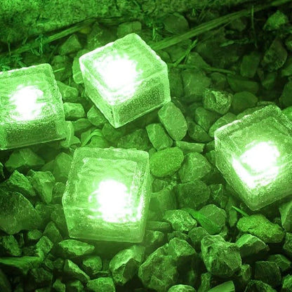 2 Pack Solar Path Ice Cube Lights Outdoor, Waterproof Garden Glass Path Light Solar Ice Light Crystal Brick Landscape Light (Green)