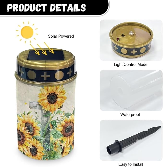Solar Garden Lights Outdoor Sunflower Cross Waterproof Decorative Solar Lights Outdoor Solar Lights for Garden Yard Patio Lawn Outdoor Decor, Gifts for Dad,Mother,Grandma