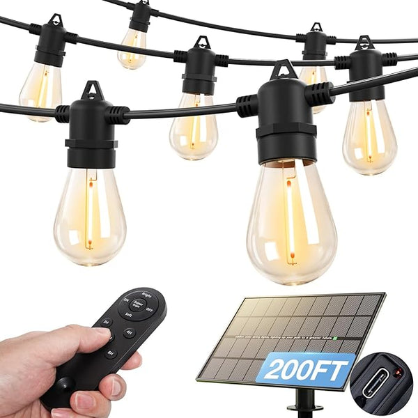 addlon 200FT(192+8) Solar String Lights Outdoor Waterproof 6W Panel with USB Port & Remote Control Solar Powered | Lumora