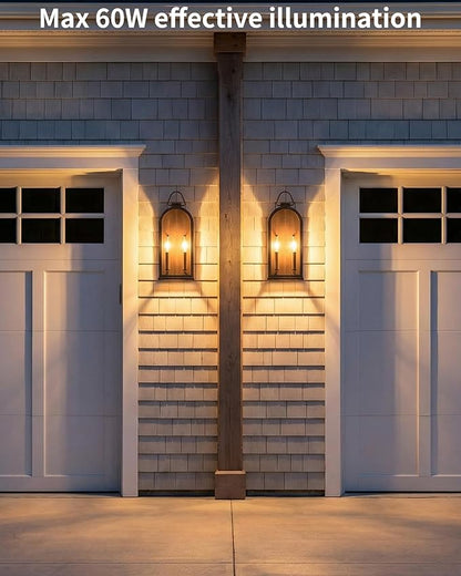 Outdoor Wall Light Fixtures, 2-Light Porch Lights Outdoor, Matte Bronze Exterior Waterproof Wall Sconce with Glass Shade, Outside Lantern for House Garage Doorway Patio Entryway, E12 Socket