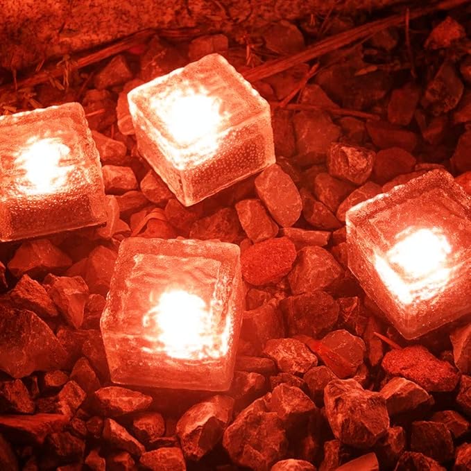 2 Pack Solar Path Ice Cube Lights Outdoor, Waterproof Garden Glass Path Light Solar Ice Light Crystal Brick Landscape Light (Red)