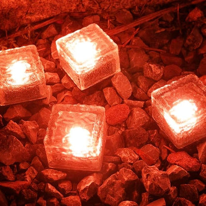 2 Pack Solar Path Ice Cube Lights Outdoor, Waterproof Garden Glass Path Light Solar Ice Light Crystal Brick Landscape Light (Red)