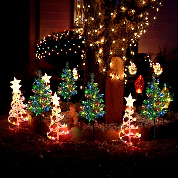 Upgraded 4-Pack Solar Christmas Garden Stake Lights, Decorative Xmas Tree Solar Christmas Yard Stake Outdoor | Lumora