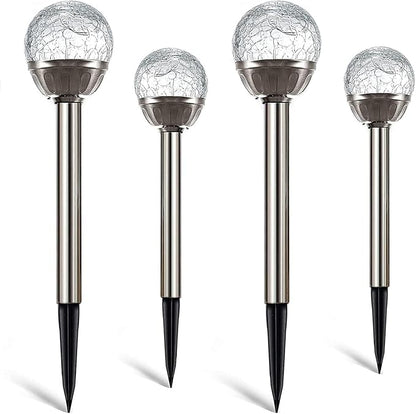 Solar Outdoor Lights, 4Pack Glass Cracked Ball LED Solar Garden Decorative Globe Light,Solar Stake Garden Lamp,Waterproof Solar Pathway Light for Patio Yard Lawn Decor (White)