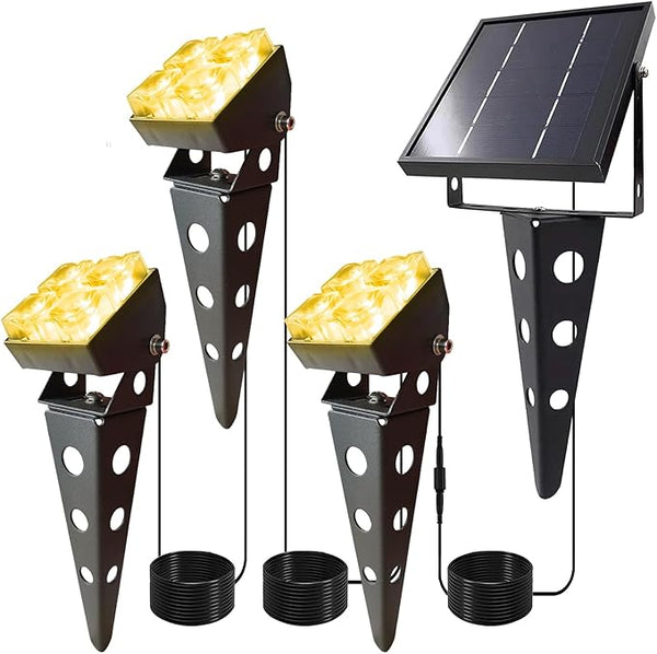 Solar Spotlights Outdoor Waterproof IP65 Landscape Spot Lights with Metal Stake 42ft Cable 3-in-1 Warm White Auto | Lumora