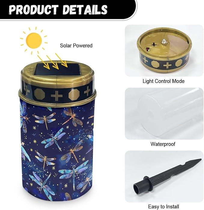 Dragonflies Solar Outdoor Pathway Lights Solar Powered Led Light Waterproof Solar Garden Light Decorative Book Light Outside Solar Ligths for Yard Path Walkway