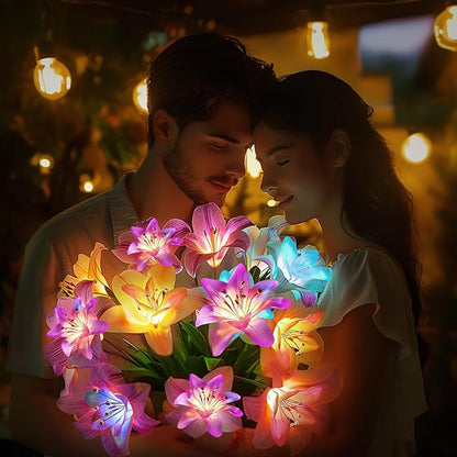 6 Pack Solar Flowers Outdoor Waterproof with Lily Solar Garden Lights for Outside for Yard Pathway Home Decor Enthousiasts, Gifts for Mother