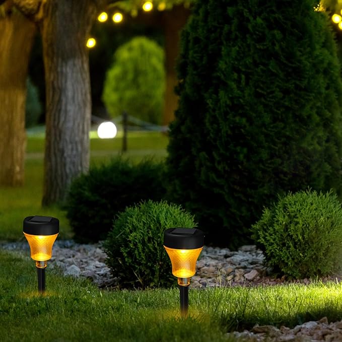 2pcs LED Solar Garden Lights Outdoor Waterproof Solar Walkway Lights with Stake Warm White Patio Lanterns for Yard Landscape Path Lighting