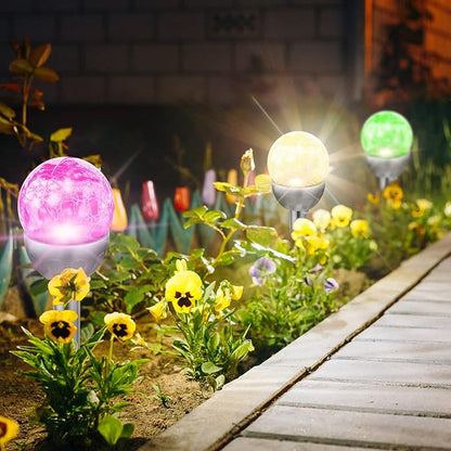 BBTO 12 Pcs Solar Lights Garden Decorations, Cracked Glass Ball LED 7 Color Changing Solar Outdoor Lights Decorative for Yard Patio Landscape Pathway Decor