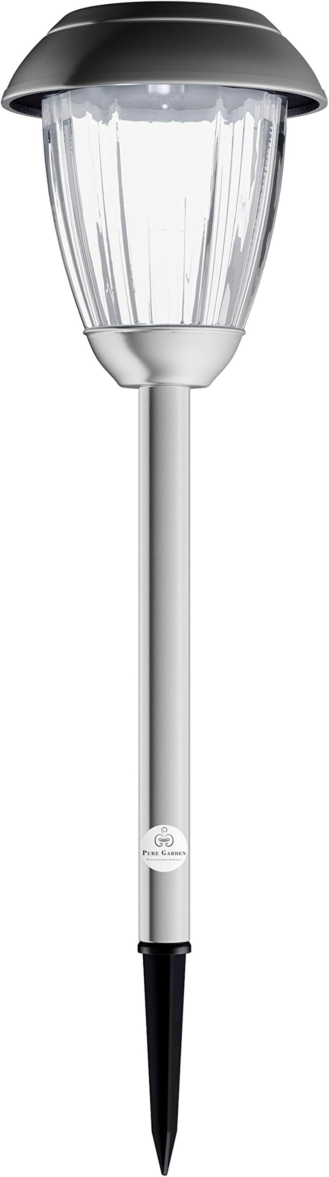 Solar Path Lights, Set of 8-16” Tall Stainless Steel Outdoor Stake Lighting for Garden, Landscape, Yard, Driveway, Walkway by Pure Garden (Gunmetal)