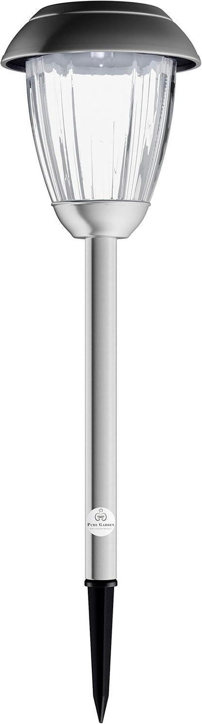 Solar Path Lights, Set of 8-16” Tall Stainless Steel Outdoor Stake Lighting for Garden, Landscape, Yard, Driveway, Walkway by Pure Garden (Gunmetal)