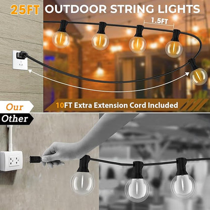 25FT G40 Outdoor String Lights, Waterproof Patio String Lights with 12 Plastic Bulbs, Shatterproof Outdoor Lighting for Patio Backyard, Porch, Dimmable