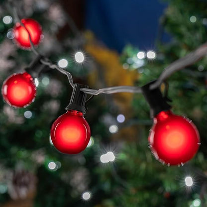 25 Foot G50 Outdoor Patio String Lights with 25 Red Globe Bulbs – Indoor Outdoor String Lights – Market Bistro Café Hanging String Lights – C9/E17 Base - Black Wire
