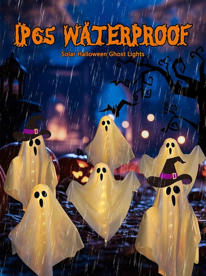 3-Pack Ghost Solar Powered Halloween Decorations Outdoor, Auto On/Off, Solar Halloween Lights for Garden Pathway Porch Yard Walkway Lawn Party Decor, 8 Modes & Waterproof Outdoor Halloween Decorations