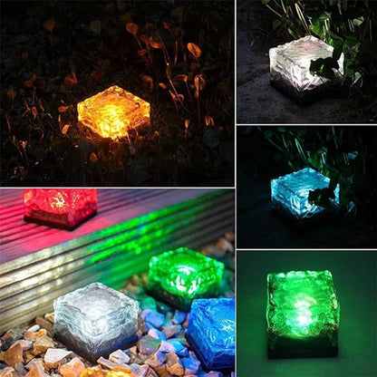 4 Pack Solar Path Ice Cube Lights Outdoor, Waterproof Glass LED Glass Clear Brick in-Groud Buried Festive Light Night Lamp for Garden Courtyard Pathway Patio Pool Pond Decoration(RGB)