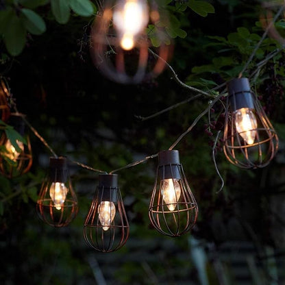 Solar Bulbs String Light,Metal Shade/Wire Cage-10 LED Bulbs Outdoor Fairy Lights Vintage String Lights Decoration for Garden Patio Cafe Porch