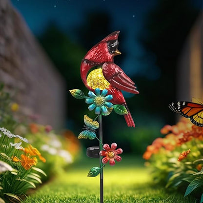Cardinal Decor Solar Garden Stakes Outdoor Decorative Waterproof Metal Garden Sculpture Cardinal Solar Lights for Outside Lawn Yard Patio Cemetery Decoration Red Bird Gardening Gifts for Women