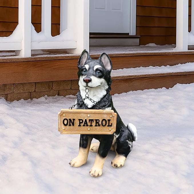 Outdoor Husky Dog Statue with Interchangeable Welcome Sign and Detachable Solar Lantern –LED Light Garden Dog Sculpture Décor, Cute Puppy Design for Yard, Porch, Gift