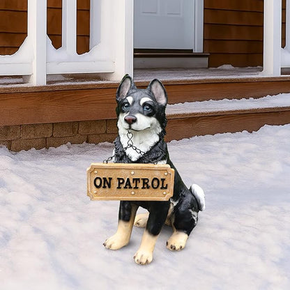 Outdoor Husky Dog Statue with Interchangeable Welcome Sign and Detachable Solar Lantern –LED Light Garden Dog Sculpture Décor, Cute Puppy Design for Yard, Porch, Gift