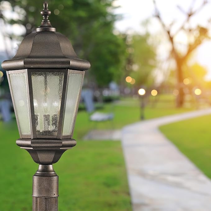 Feiss OL5907CB Martinsville Outdoor Post Lantern Lighting, 3-Light, 180watts, Bronze (10"W by 22"H) | Lumora