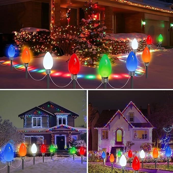 10 Pack Jumbo C9 Solar Christmas Lights, Large Bulbs Waterproof Outdoor Christmas Decorations, Solar Powered Lights | Lumora