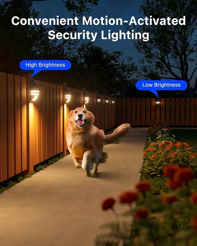 8 Pack Solar Stainless Steel Fence Lights Outdoor Waterproof Motion Sensor Wall Sconce for Backyard Post, Deck | Lumora