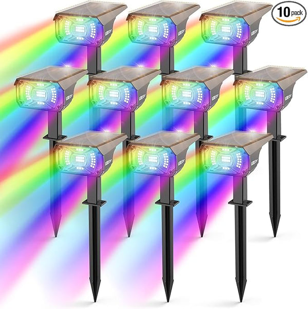 Solar Spot Lights Outdoor Color Changing, IP65 Garden Lights Solar Powered Waterproof with 9 Light Modes, Colored | Lumora