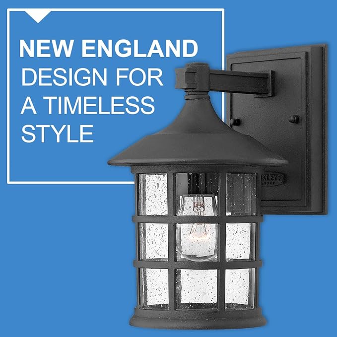 Hinkley Freeport Medium Wall Mount Lantern - Traditional, 1-Light, Aluminum, Clear Seedy Glass - Black Finish