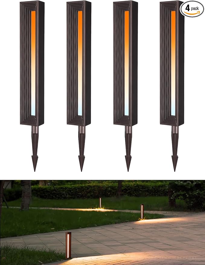 LEONLITE 5CCT Low Voltage Landscape Lights, 7W 12-24V LED Pathway Lights, Die-Casted Aluminum, IP65 for Outdoor Path Sidewalk Walkway, 1800K/2700K/3000K/4000K/5000K, ETL, Oil Rubbed Bronze, Pack of 4